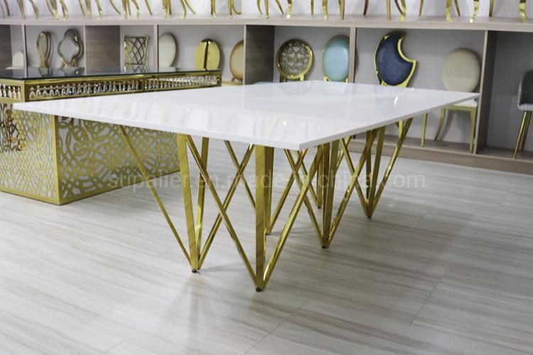Hotel Wedding Dining Room Furniture Luxury Gold Metal Table