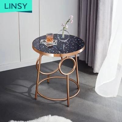 Linsy Modern Luxury New Rose Gold Glass Stainless Steel Metal Center Console Side Tables Base Marble Coffee Table Jk2j-a