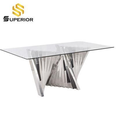 China Manufacturer Rectangle Shape Metal Stainless Steel Base Dining Room Table