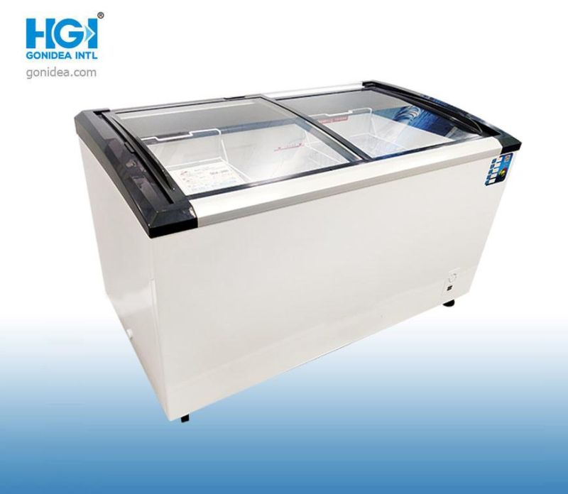 Commercial Curved Glass Ice Cream Chest Freezer Showcase 298L