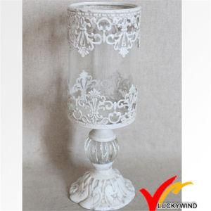 Antique White European Taste Metal &amp; Glass Candleholder