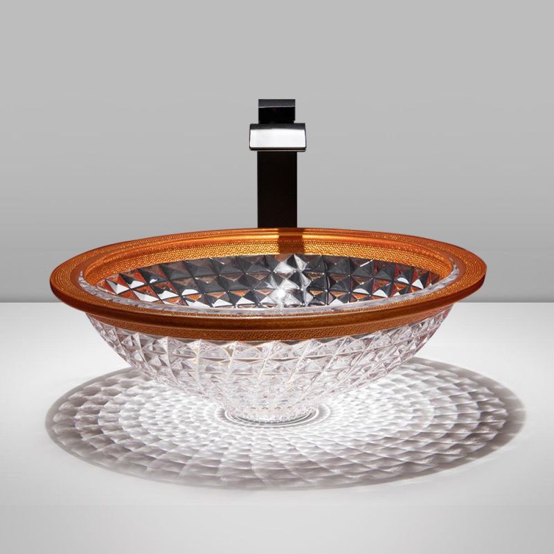 High-End Luxury Latest Design Wholesale Sanitary Ware Diamond Crystal Glass Bowl Vessel Bathroom Vanity Hand Wash Art Basin Bathroom Sink Cabinet Basin