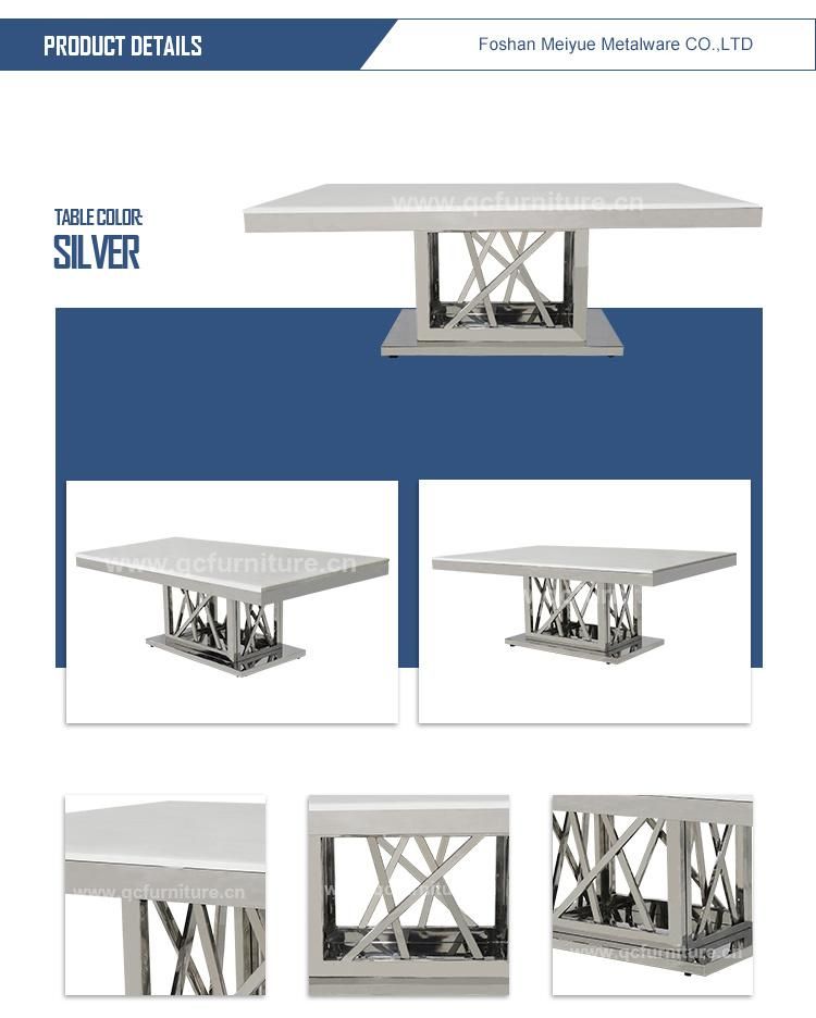 Rectangle Silver Stainless Steel Dining Table with Marble Top