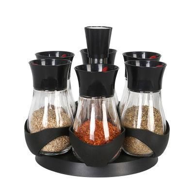 Revolving Spice Jar Rack with 6 Pieces Glass Herbs and Spices Storage Jars Esg14509