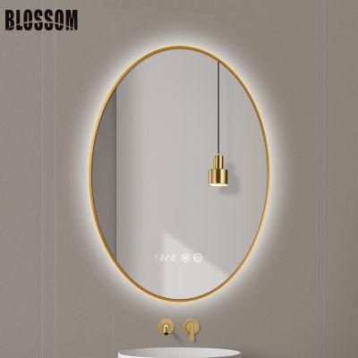 Manufacturer Bathroom Cabinet Smart Aluminum Backlit LED Mirror with Golden Frame