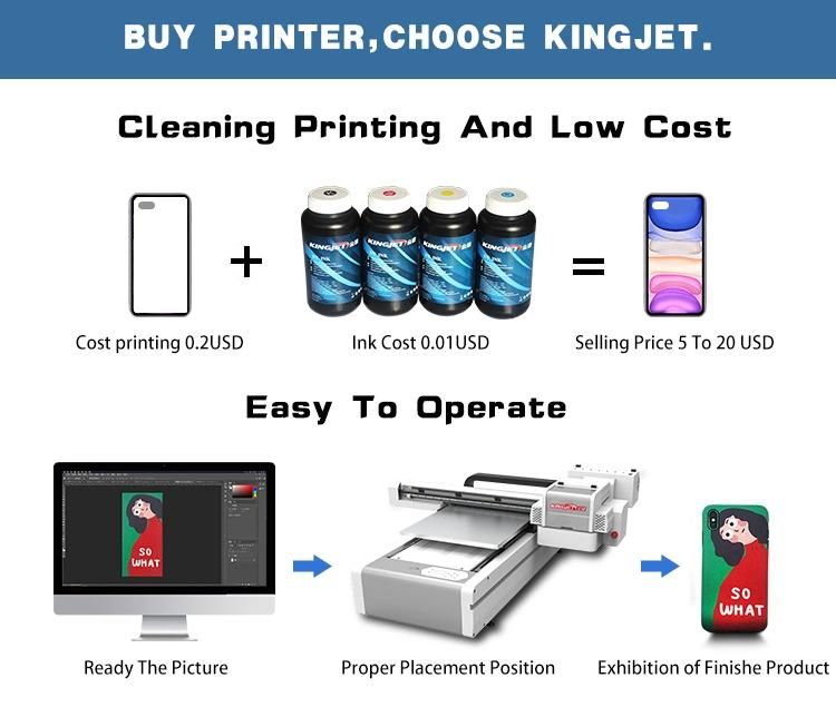 Kingjet Digital Flat Bed Cell Phone Skin Case Cover Printing Machine Glass Plastic Card UV Printer