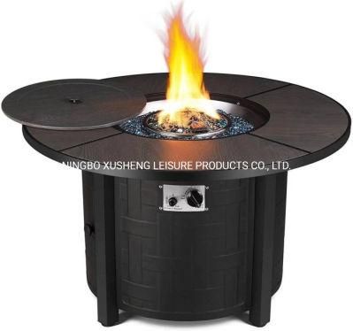 Rectangle Firepit with Glass Table and Powder Coated Black Metal Surroundings