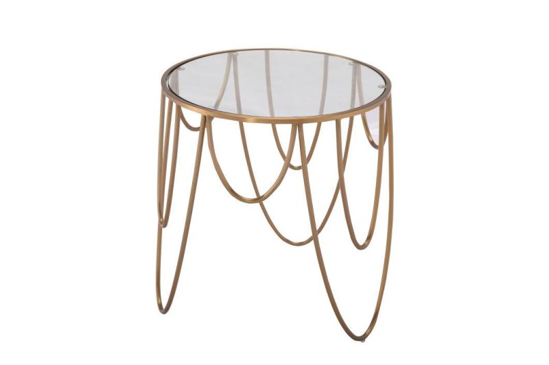 Modern Round Glass and Gold Coffee Table with Stainless Steel Frame