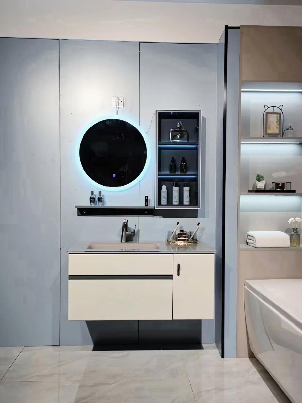 Single Bathroom Vanity Cabinet with LED Round Silver Mirror
