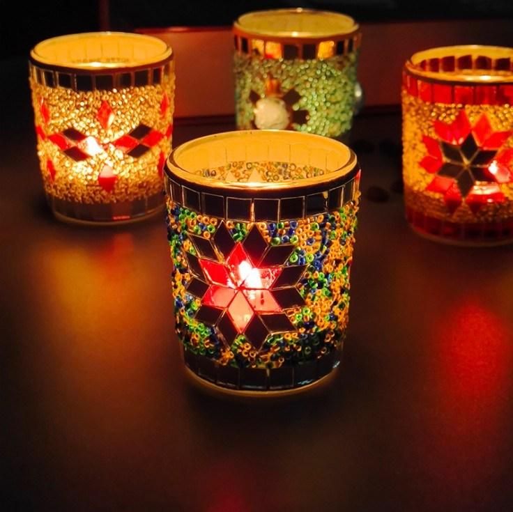 Mosaic Stained DIY Candle Empty Cup Handmade Glass Candle Holder