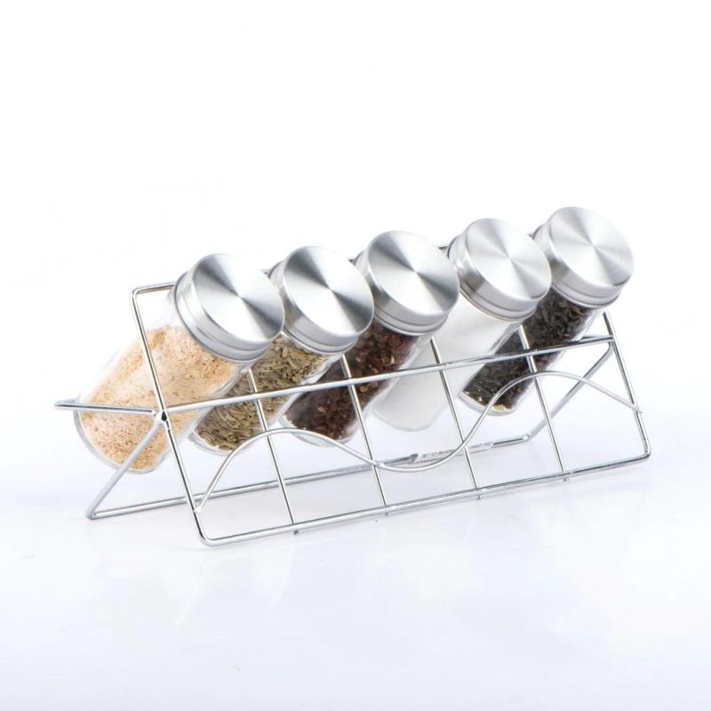 5PCS 60ml Glass Spice Jar Set with Screw Metal Lid and Metal Rack