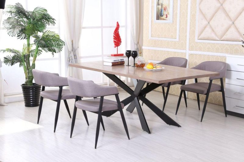 Modern Design Home Furniture Wooden Table Set Rectangle MDF Top Iron Legs Steel Dining Table