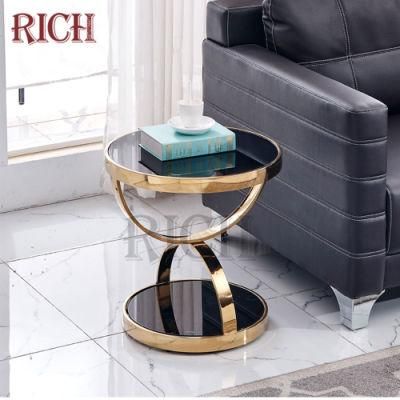 Tempered Glass Top Coffee Table Round Stainless Steel Coffee Center Table