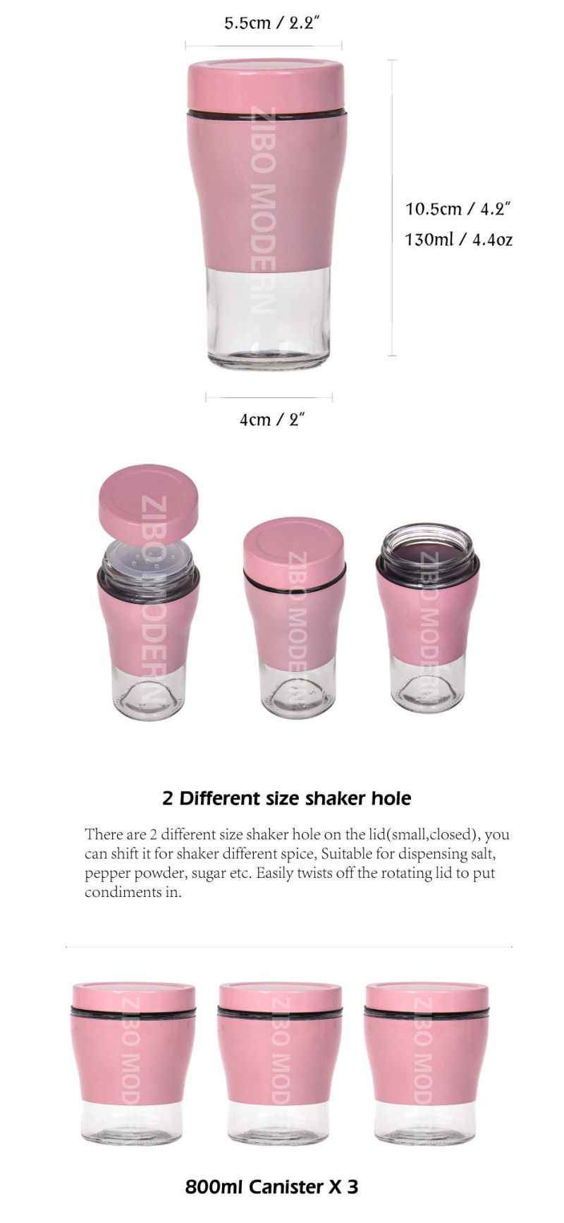 Coated Metal + Glass Pink Color Spice Rack Holder with 6 Shaker and 3 Canister - Spice Storage Rack