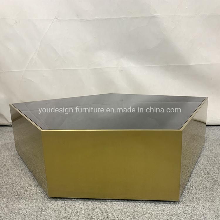 Modern Living Room Multifunction Side Stainless Steel Glass Coffee Table Polygon Gold Glass Side Coffee Table Furniture