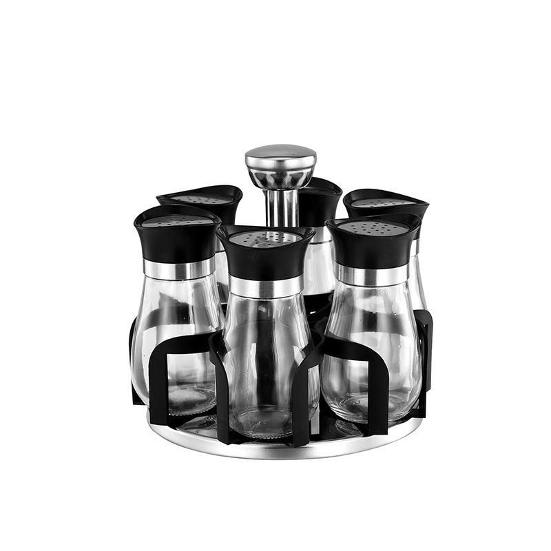 Rotating Cruet Condiment Seasoning Jars Set for Spices Pepper Sprays Bottles Salt Shakers Holder Kitchen Storage Rack Organizer