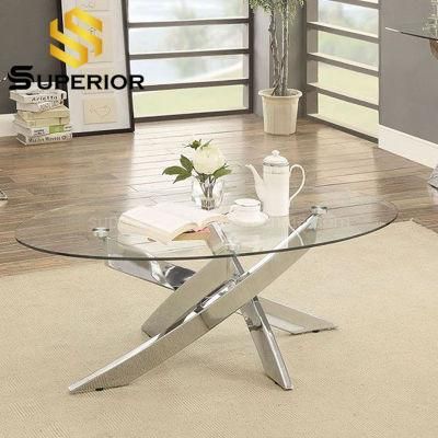 Modern Glass Furniture Metal Frame Round Sofa Coffee Table