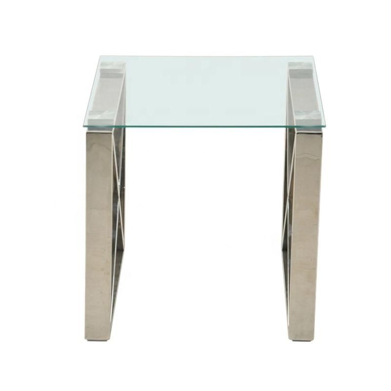 Square Modern Style Contemporary Clear Glass Coffee Table with Steel Base