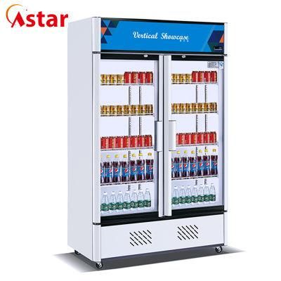 Glass 2 Doors Beverage Display Freezer/Beer Display Cooler/Refrigerating Showcase