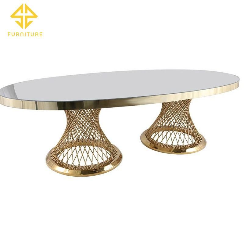 Wholesale Stainless Steel Mirror Glass Top Marble Top Oval Table for Wedding Party Banquet Hotel Dining