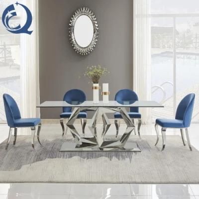 Modern Used Furniture Mirror Kitchen Dinner Table Stainless Steel Tempered Glass Tulip Dining Mesas De Comedor Dining Table Set