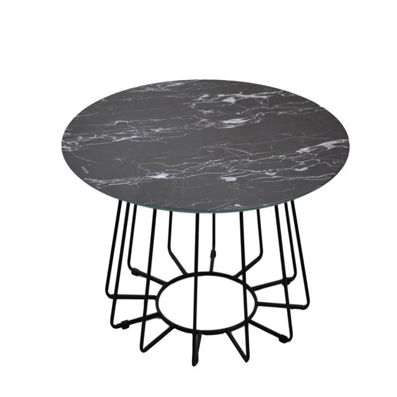 Hot Sale Cheap Living Room Furniture Black Legs Marble Glass Coffee Table