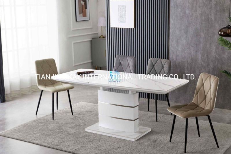 White High Light + White Glass Extendable Dining Table in Dining Room