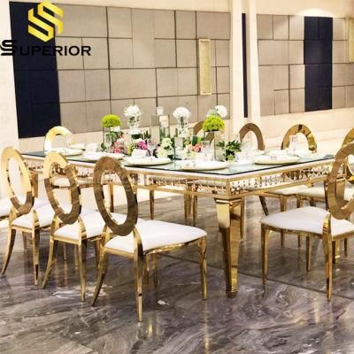 Hotel Wedding Gold Color Metal Dining Table with Crystal Pendant