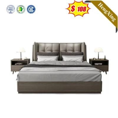 Comfortable High Backrest PU Leather Grey Color Bedroom Furniture King Queen Size Beds with Night Stand