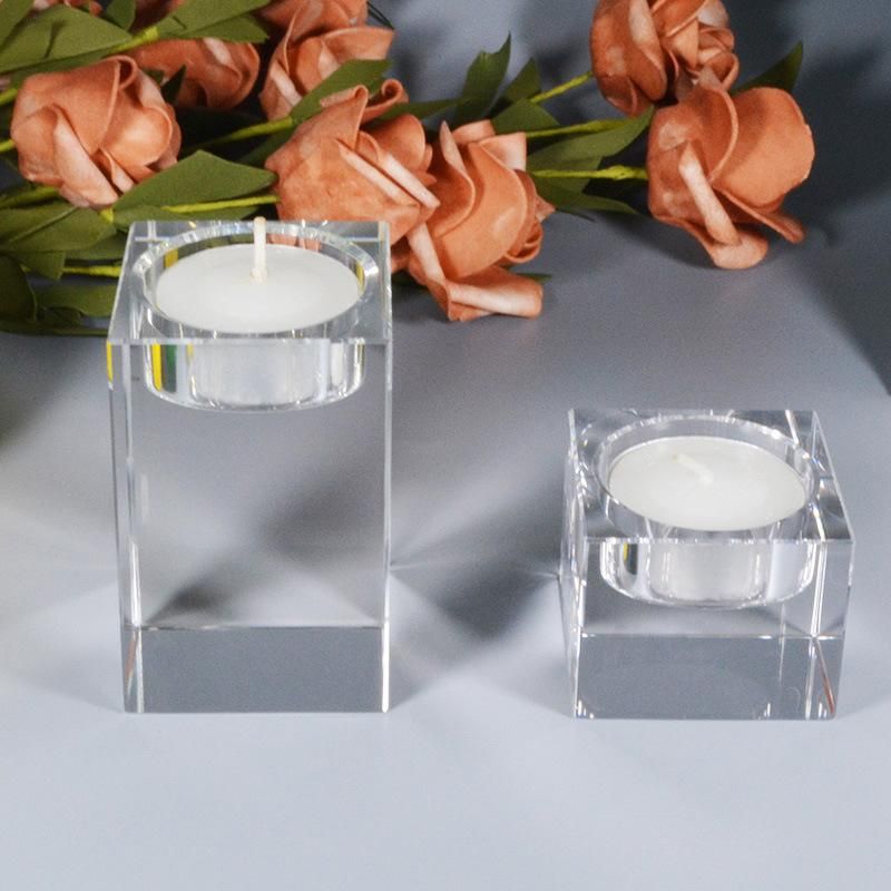 Cube Shape Solid Crystal Glass Candlestick for Tabletop Decoration