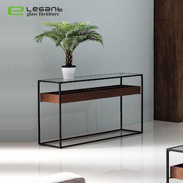 Hot Glass Consolet Table with White MDF Cabinet