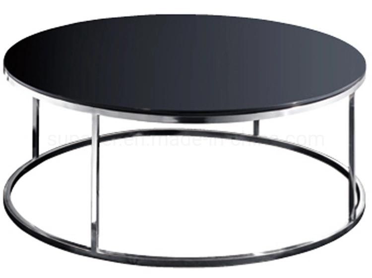 French Modern Round Black Glass Center Coffee Table for Sale