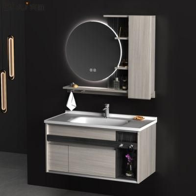 Contemporary Matt Tempered Glass Countertop Floor Mounted Bathroom Cabinet