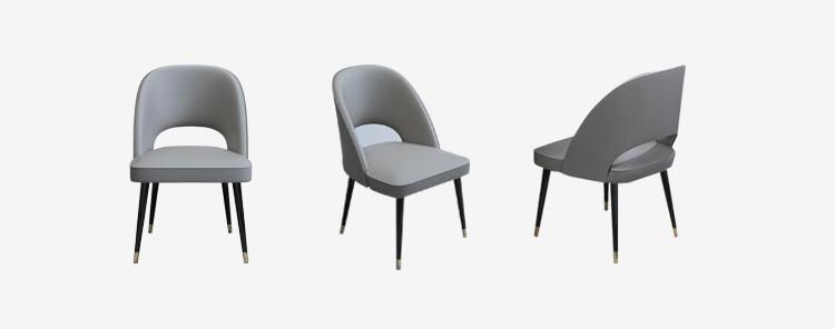 Light Grey Leather Black Iron Modern Dining Padded Chairs