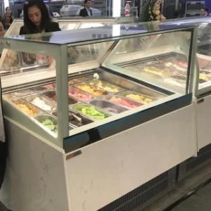 Commercial Curved Glass Door Ice Cream Chest Freezer Showcase