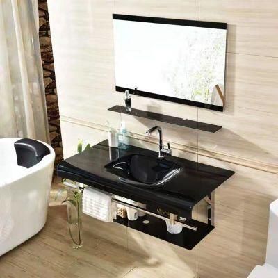 Home Bathroom Decor Tempered Glass Cabinet with Vanity Basins