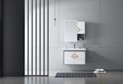 Hangzhou Luxury White Modern PVC Wall Mounted Bathroom Cabinet Vanity