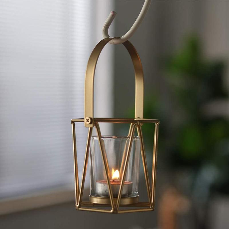 Metal Geometric Candle Holder with Glass Shade