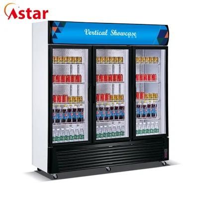 Commercial Three Glass Doors Beverage Showcase of Display Upright Vertical Refrigerator