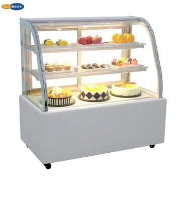 Curved Glass Door Cake Cooler Showcase Cake Display Refrigerators Cake Cabinet for Dessert with 4 Castors