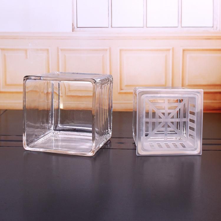 Square Colored Printing Glass Candle Jar Glass Candle Holder Wholesale