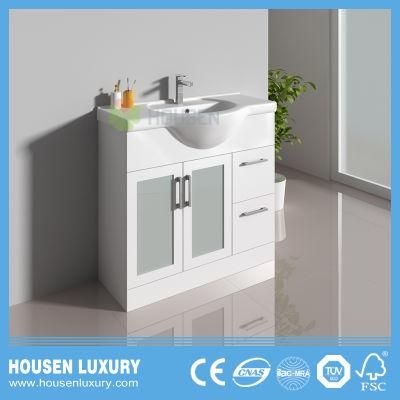 PVC or MDF Material Big Belly Basin White Paint Can Be Customized Frosted Glass Door New Modern Floor-Standing Bathroom Cabinet