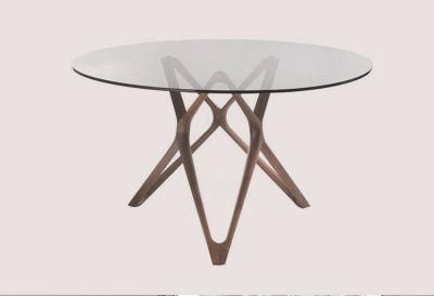 Fashion Home/Restaurant Furniture Glass Dining Table Ash Solid Wood Base