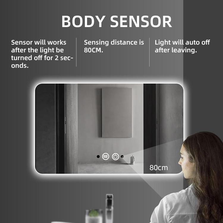 Rectangular Shape Body Sensor Mirror Defog Shower Mirror Bathroom Vanity Smart LED Mirror