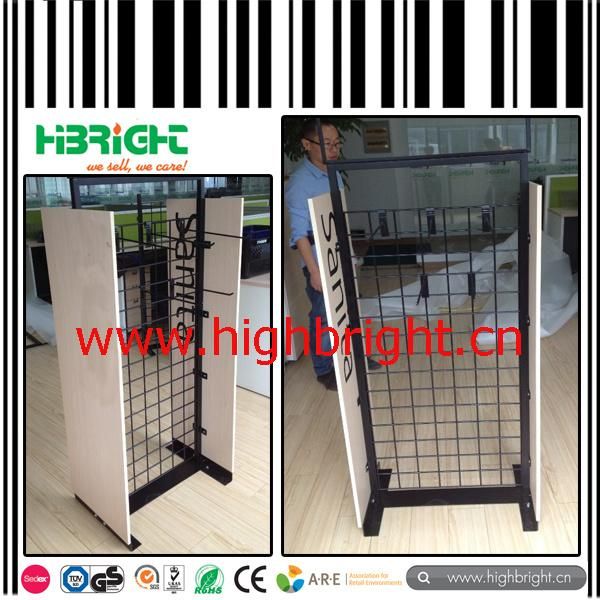 Floor Freestanding Four Sided Perforated Panel Display Stand with Hooks