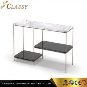 White Natural Marble Console Table with Golden Stainless Steel Frame