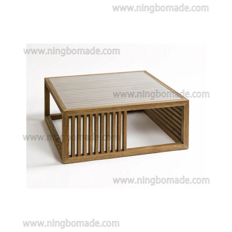 Clean Rectangular Design Furniture Natural Oak and Tempered Glass Coffee Table