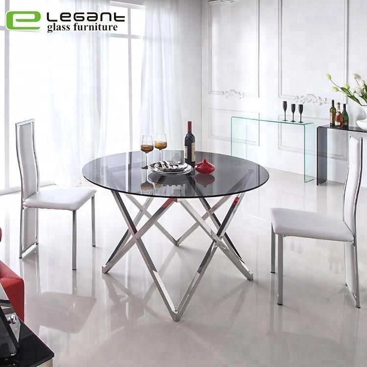 Modern Stainless Steel Dining Table with Tempered Glass Top