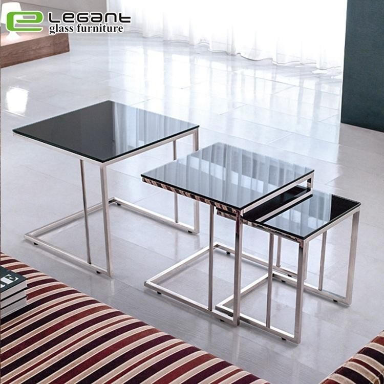 Modern Extendable Stainless Steel Metal Table Leg White Glass Tea Table