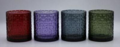 Glass Candle Holder with Various Color and Different Embossed Pattern